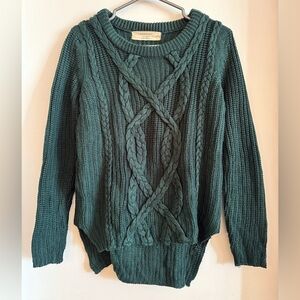 Pull Zara vert asymétrique maille tressé torsadé chandail cable knit sweater